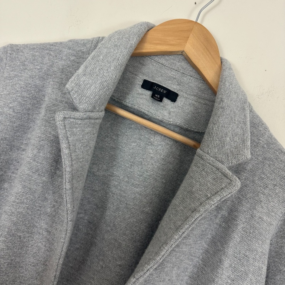 J.Crew Sophie Sweater Blazer Gray Cotton Wool Blend Open Front Pockets Womens XS